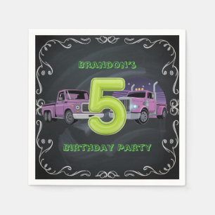 Purple Neon Trucks 5th Birthday Party Napkins