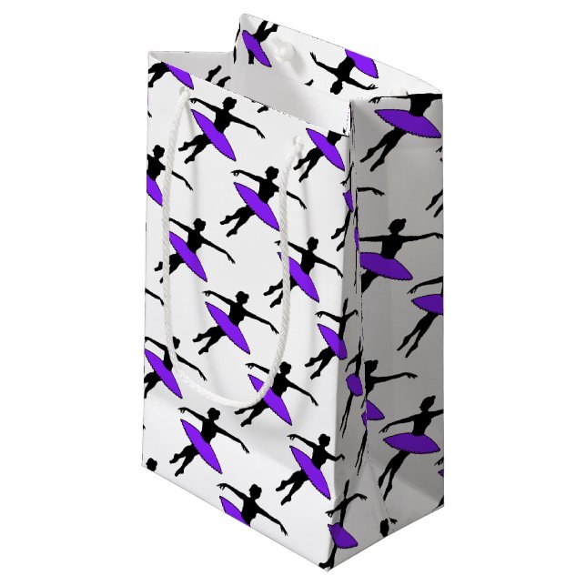 Purple Neon Tutu Ballerina Ballet Dance Teacher Small Gift Bag (Front Angled)