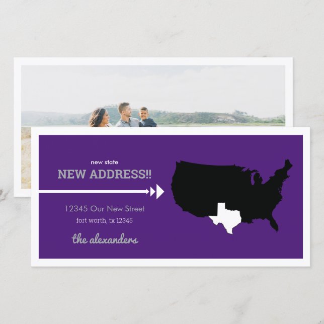 Purple New State, New Address! Texas Moving (Front/Back)