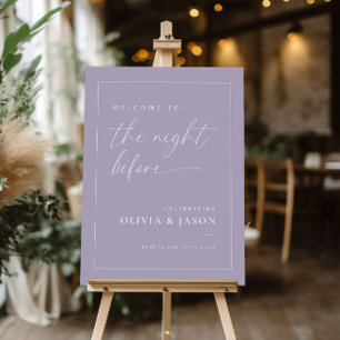 Purple Night Before Rehearsal Dinner Welcome Sign