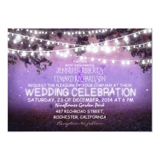 Purple Night and String Lights Wedding Invitation