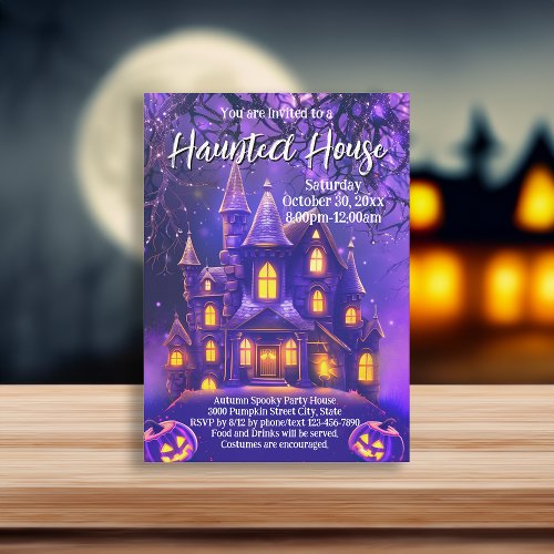 Purple Night Halloween Party Haunted House Invitation