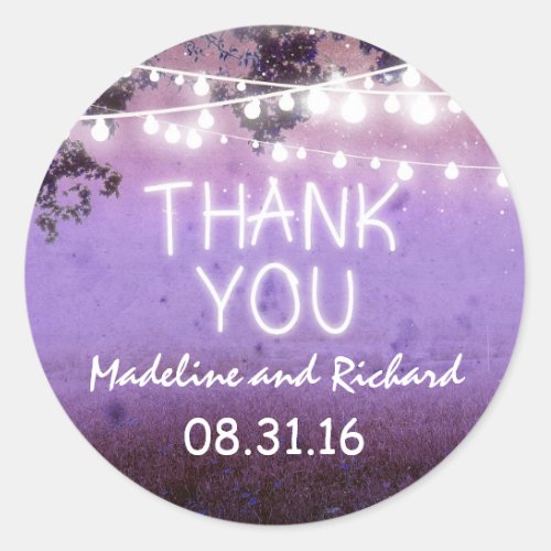 purple night lights thank you wedding stickers