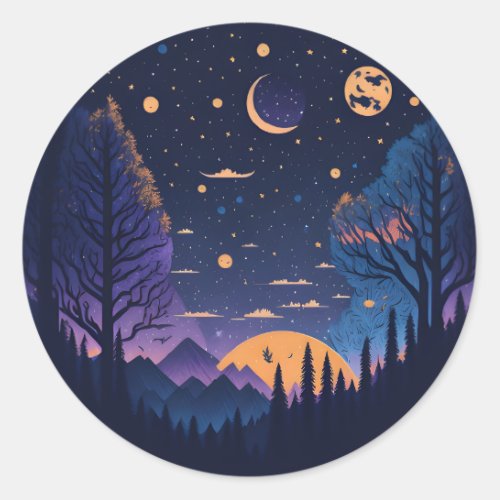 Purple night moon mountains sticker