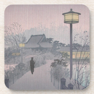 Purple Night Rain Shinobazu Village Feudal Japan Beverage Coaster