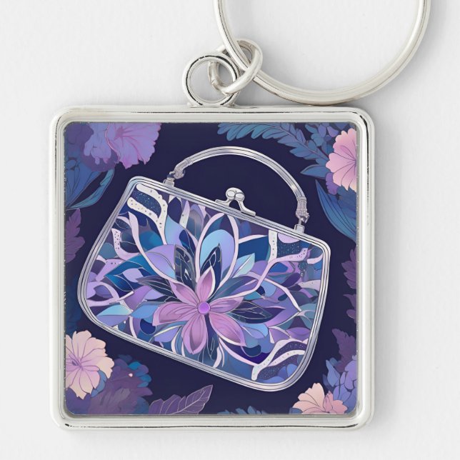 Purple Night Roses AI art  Keychain (Front)