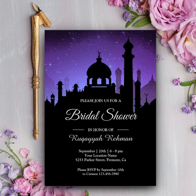 Purple Night Sky Arabian Nights Bridal Shower Invitation (Creator Uploaded)