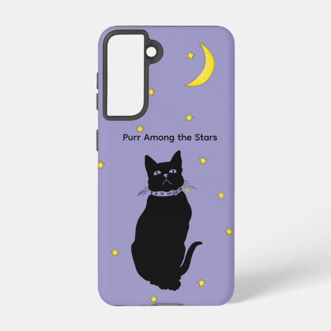 Purple Night Sky Cat Samsung Galaxy Phone Case (Back)
