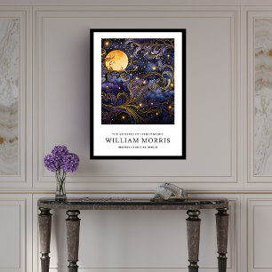 Purple night sky gold moon William Morris nouveau Framed Art