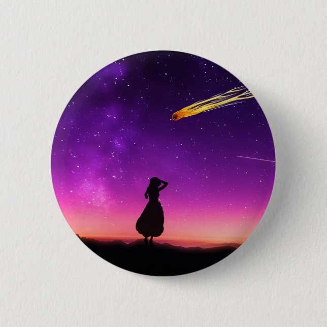 Purple Night Sky With Comet Crashing Toward Earth Pinback Button (Front)