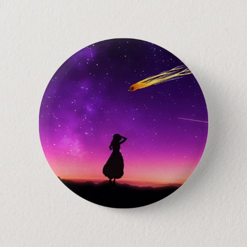 Purple Night Sky With Comet Crashing Toward Earth Pinback Button