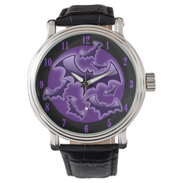 Purple Night Wing Bats Wrist Watch (Front)