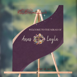 Purple Nikah Muslim Wedding Welcome Acrylic Sign