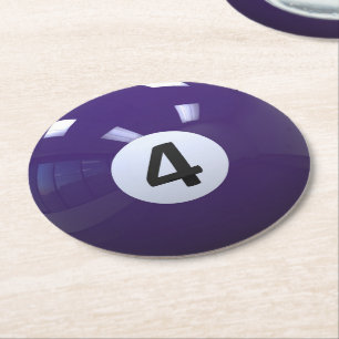 Purple No. 4 Billiard Pool Ball Round Paper Coaster
