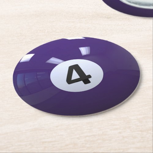 Purple No 4 Billiard Pool Ball Round Paper Coaster