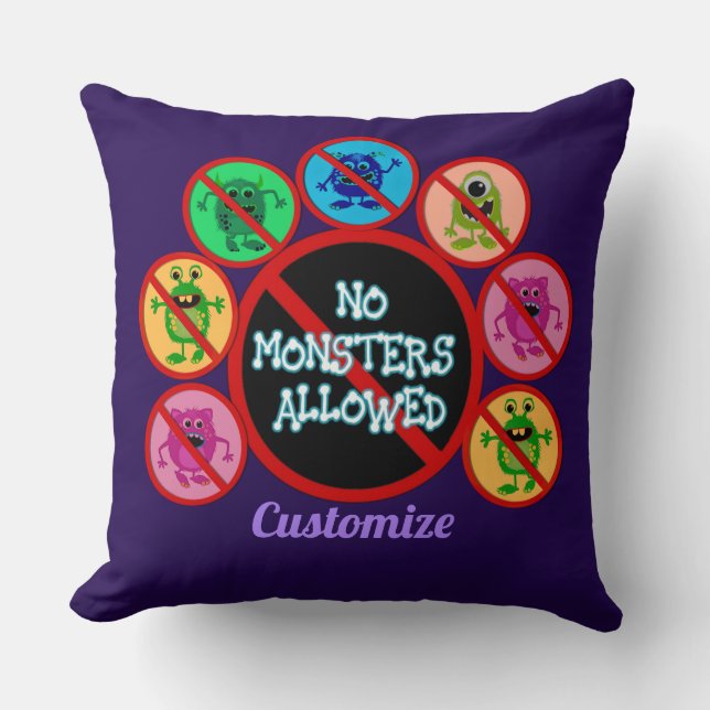 Purple No Monsters Allowed  Kids Throw Pillow (Front)