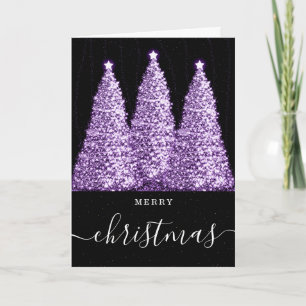 Purple No Photo Christmas Holidays Glitter Trees Holiday Card
