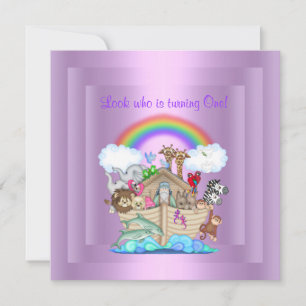 PURPLE NOAHS ARK PARTY INVITATION rainbow