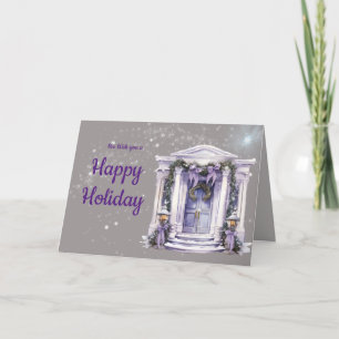 Purple nostalgia Home in snow and shining star Letterpress Thank You Card