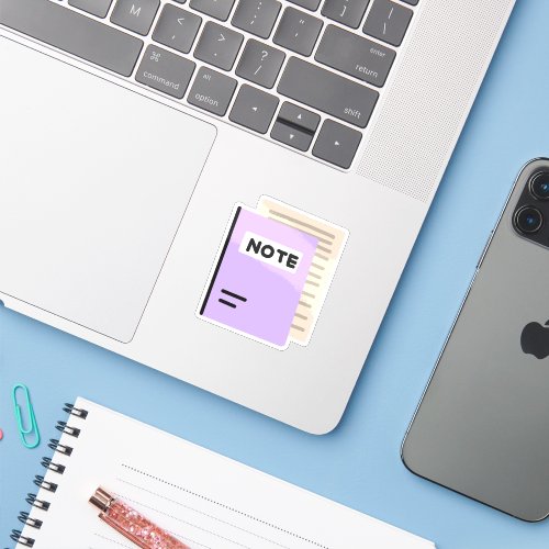 Purple Notebook and Paper Stationery Gift Sticker