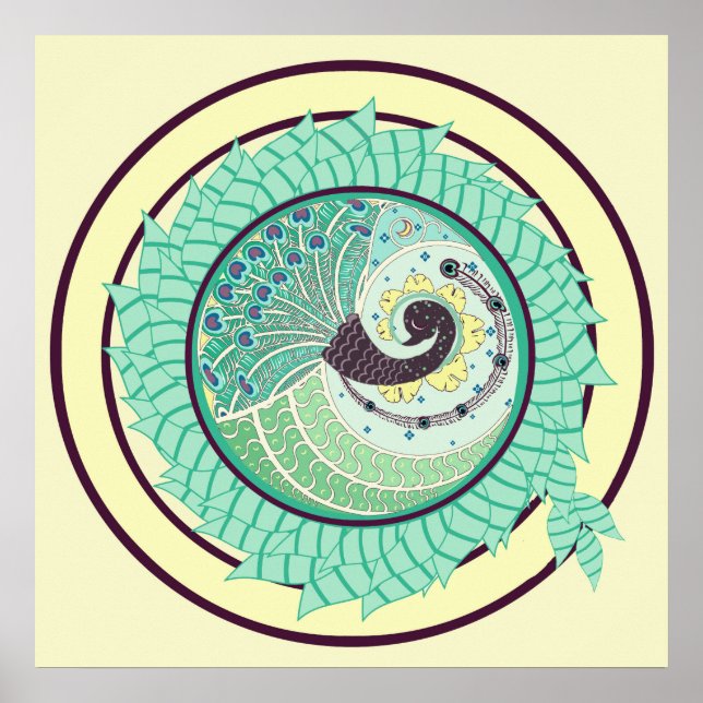 Purple Nouveau Peacock Art Poster (Front)