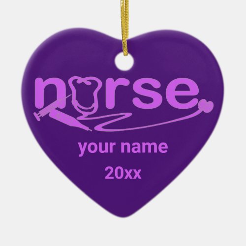 Purple Nurse Appreciation Nursing Symbols Ceramic Ornament