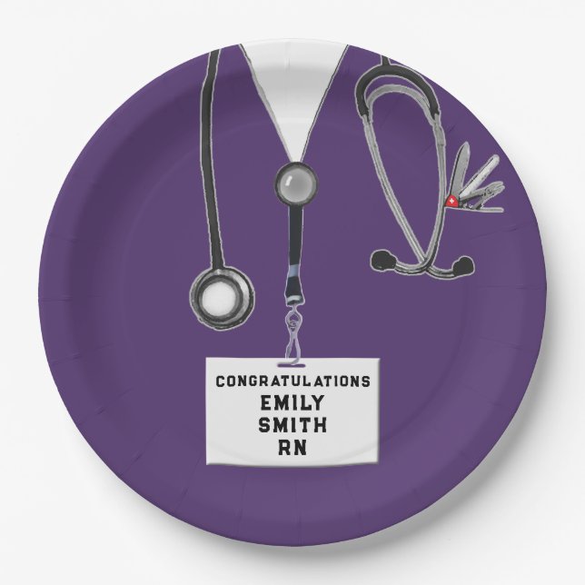Purple Nurse Graduation Party Paper Plates (Front)