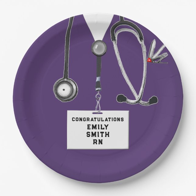 Purple Nurse Graduation Party Paper Plates