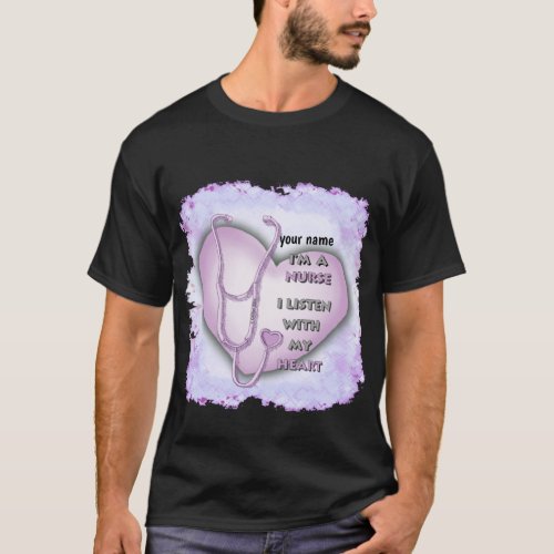 Purple Nurse Heart custom name T_Shirt