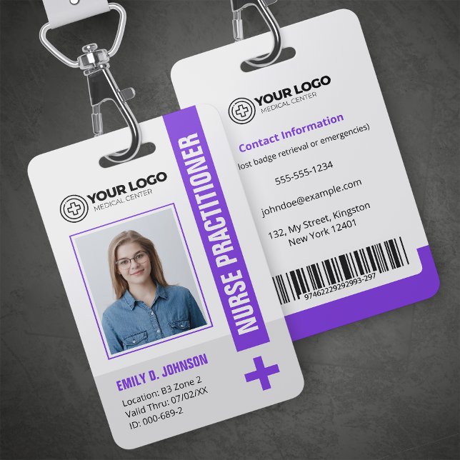 Purple Nurse Practitioner NP Photo & Barcode Badge (Creator Uploaded)