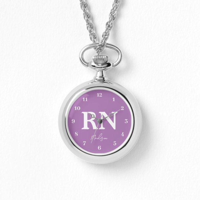 Purple Nurse RN Personalized Silver Watch (Front)