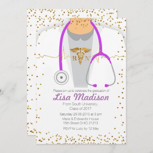 Purple Nursing Graduation Party Invitation