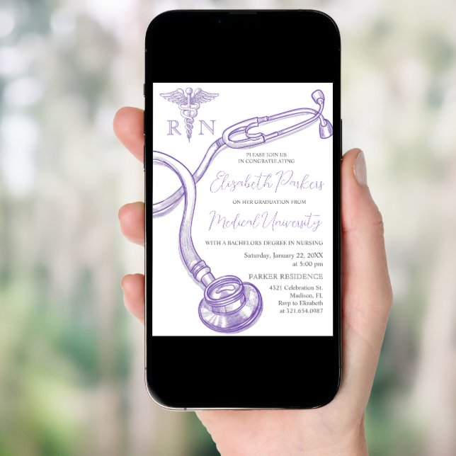 Purple Nursing School Graduation Party Invitation (Front Digital)