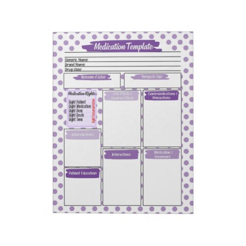 Purple Nursing Student Medication Template Notepad