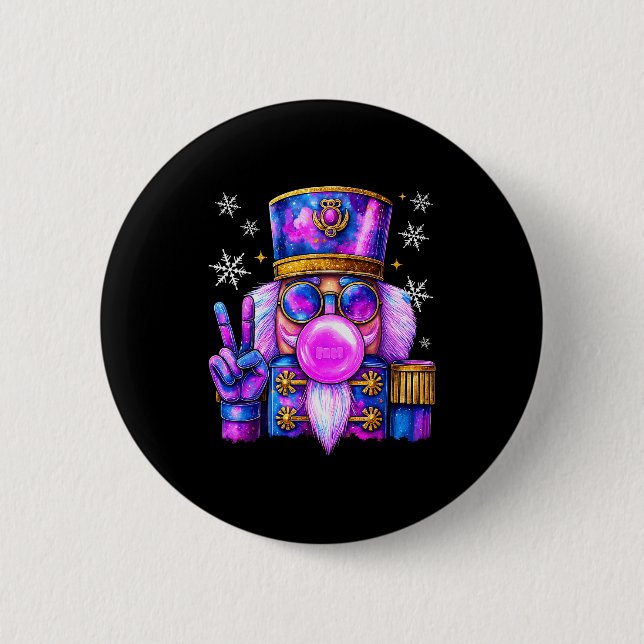 Purple Nutcracker Blowing Bubble Gum Cute Christma Button (Front)