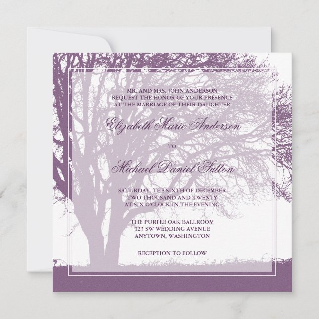 Purple Oak Tree Fall Wedding Invitation (Front)