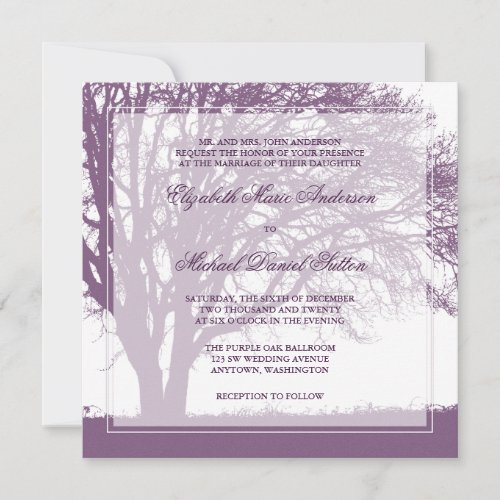 Purple Oak Tree Fall Wedding Personalized Invitation