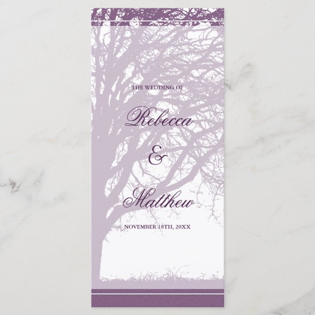 Purple Oak Tree Winter Wedding Program (Front)