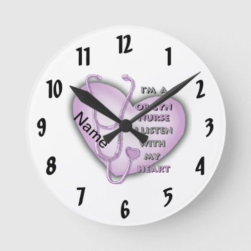 Purple OB Gyn Nurse custom name Round Clock