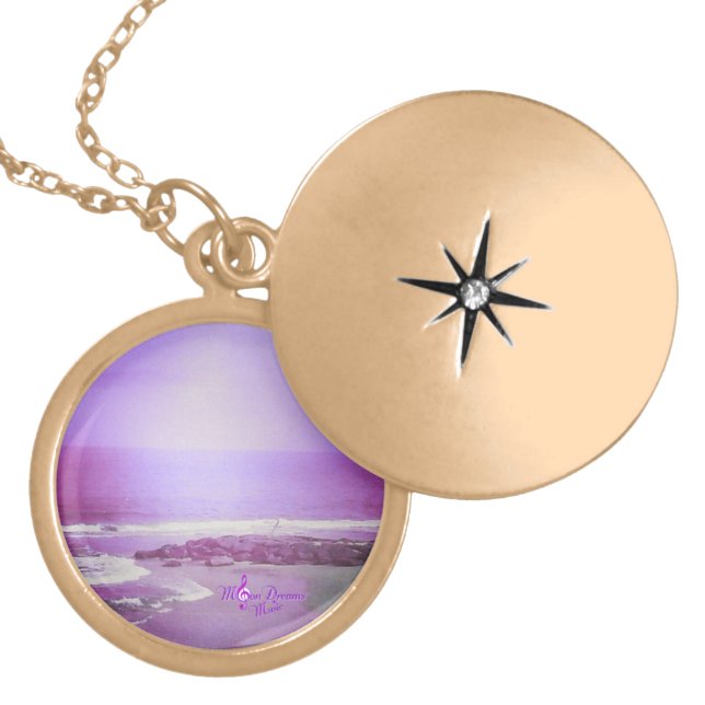 Purple Ocean and Sky Gold Finish Locket (Front)