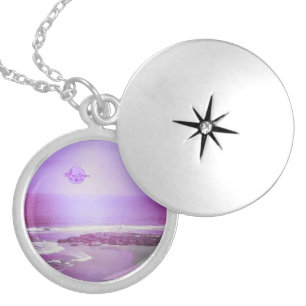 Purple Ocean and Sky Silver Round Necklace