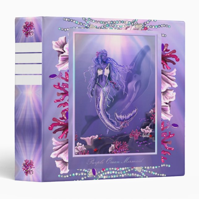 Purple Ocean Mermaid 3 Ring Binder (Front/Spine)