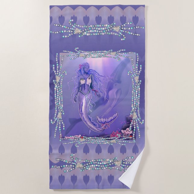 Purple Ocean Mermaid Beach Towel (Front)