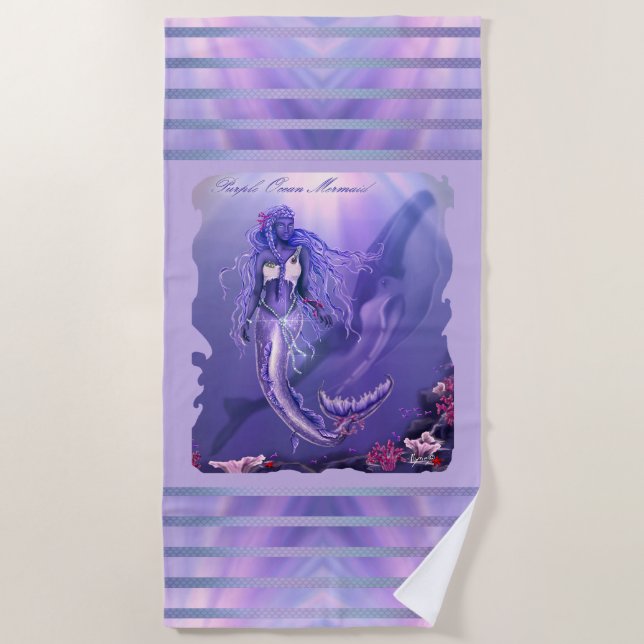 Purple Ocean Mermaid Beach Towel (Front)