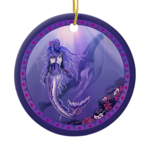 Purple ocean mermaid ceramic ornament