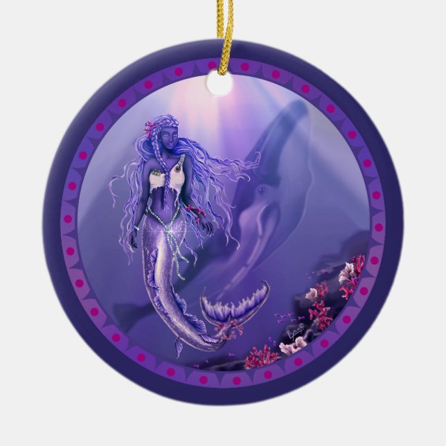 Purple ocean mermaid ceramic ornament (Front)