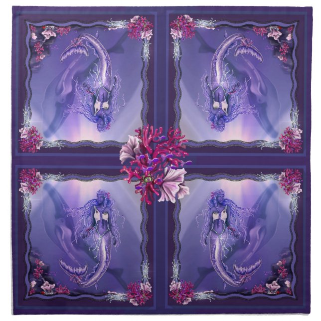 Purple Ocean Mermaid Cloth Napkin (Front)