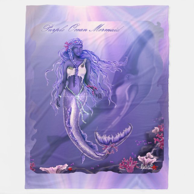 Purple ocean mermaid fleece blanket (Front)