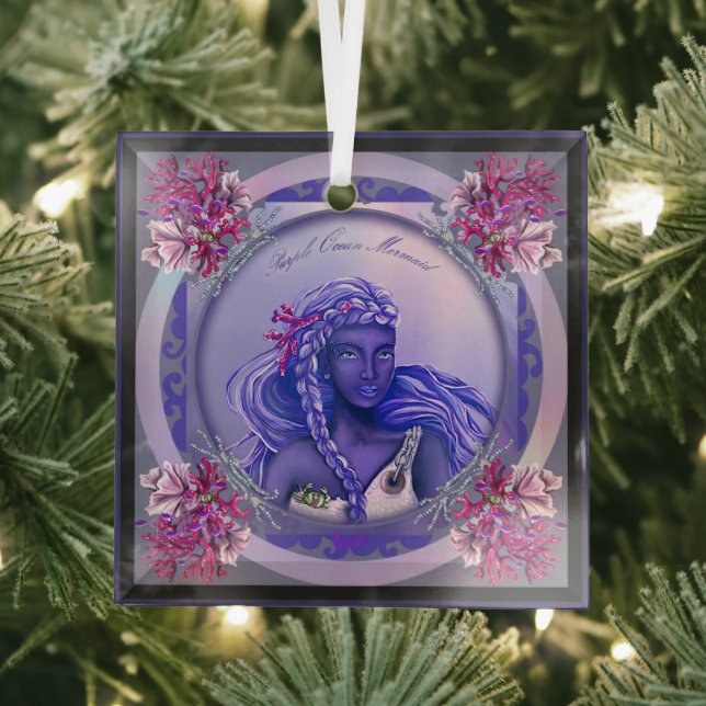 Purple ocean mermaid glass ornament (Insitu)