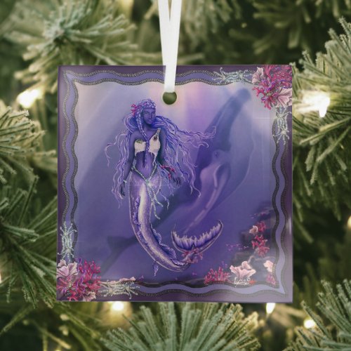 Purple ocean mermaid glass ornament